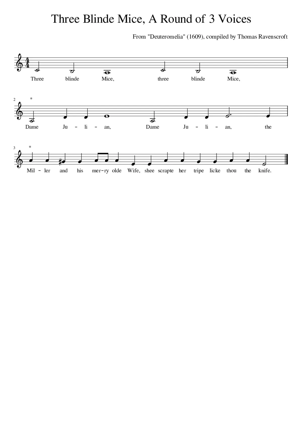 Three Blinde Mice A Round of 3 Voices - Page 1