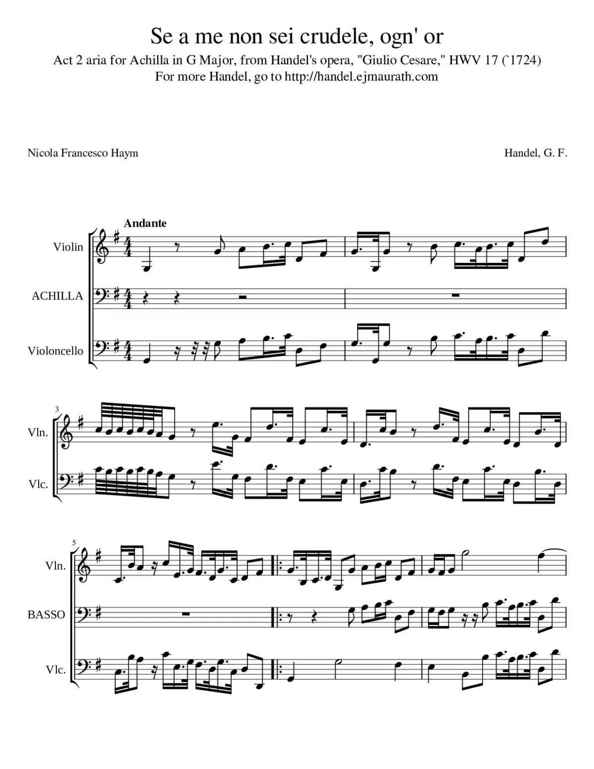 Se a me non sei crudele ogn' or from Giulio Cesare HWV 17 (1724) - Page 1
