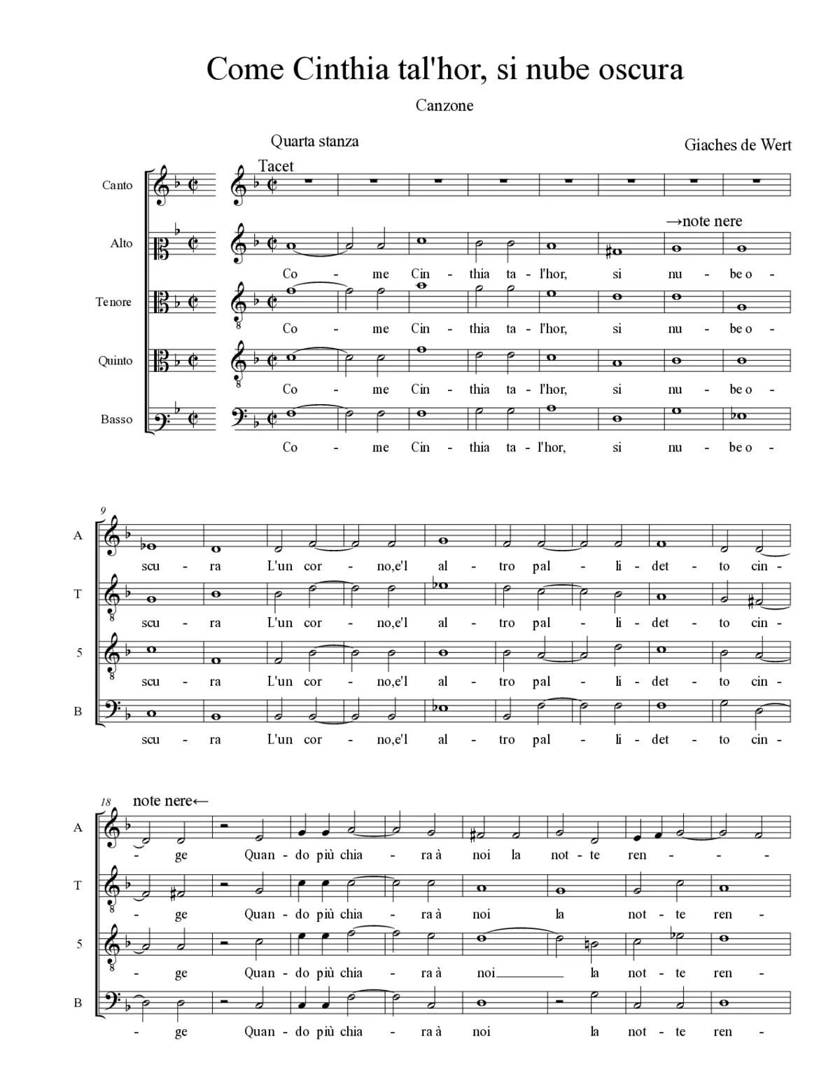 Come Cinthia tal'hor, si nube oscura - Page 1