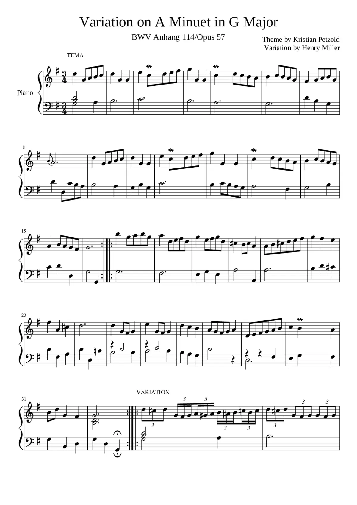 Minuet in G major BWV Anh.114 - Page 1
