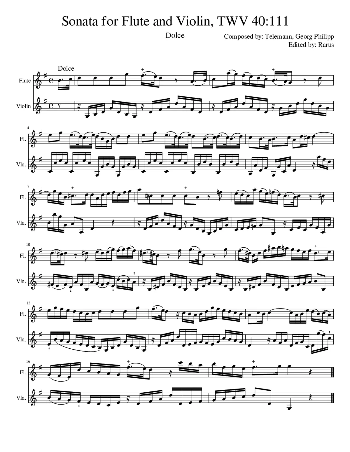 Sonata for Flute and Violin TWV 40:111 - Page 1
