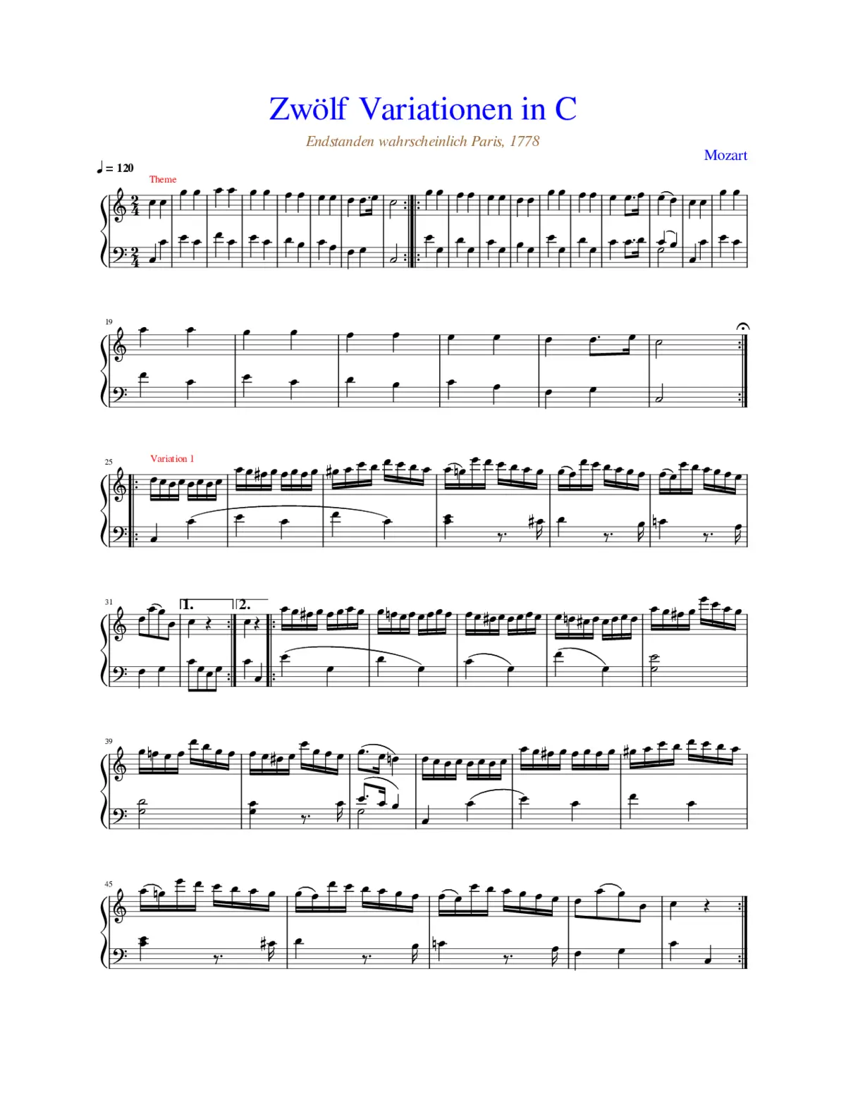 12 Variations on Ah vous dirai-je maman K.265/300e - Page 1