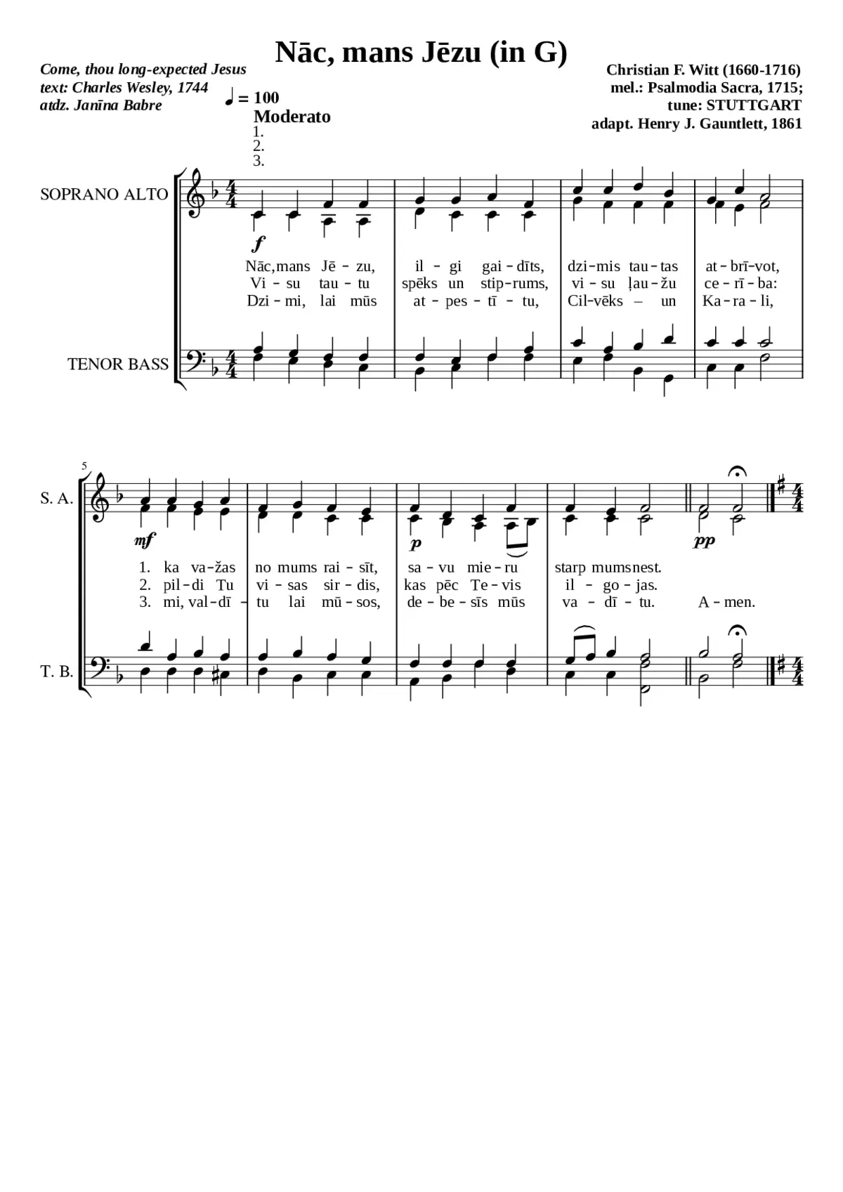 NÄc mans JÄzu (Come thou long-expected Jesus) - Page 1