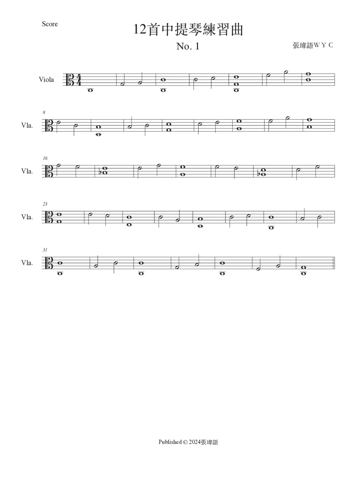 Twelve Etudes for Viola - Page 1