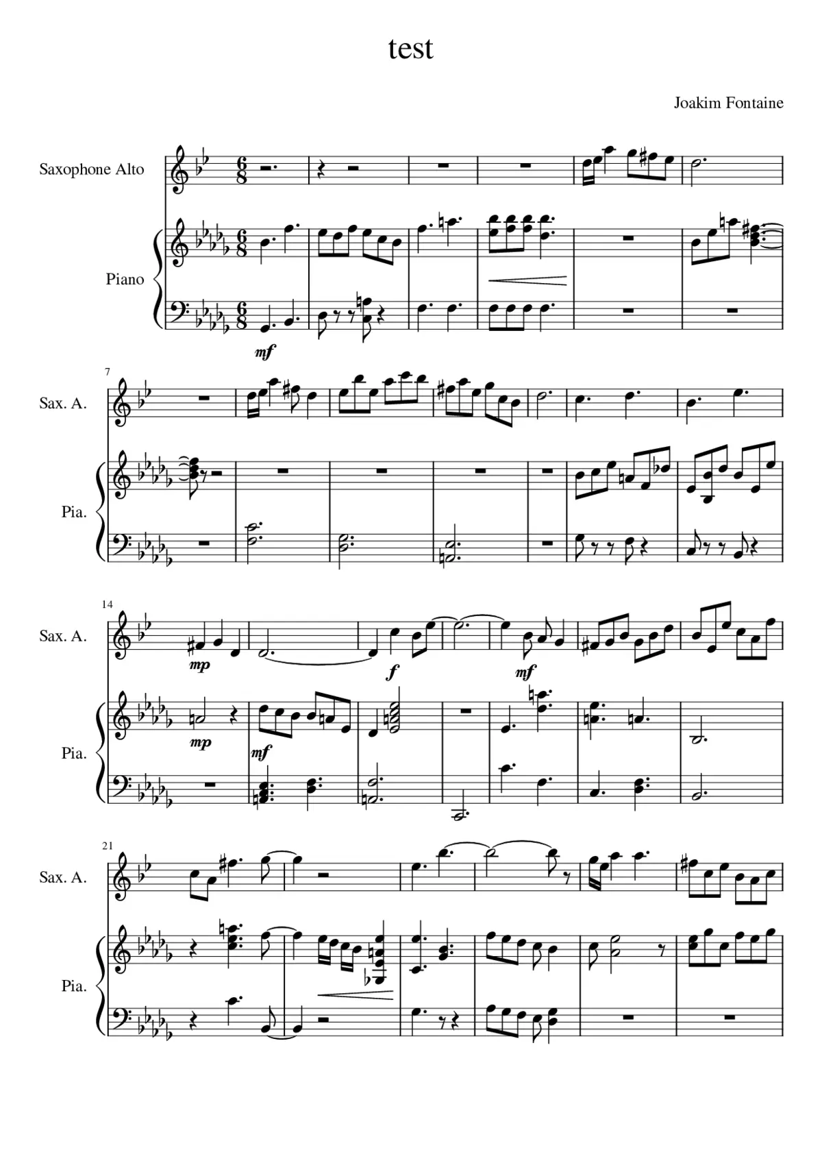 Composition for alto sax and piano - Page 1
