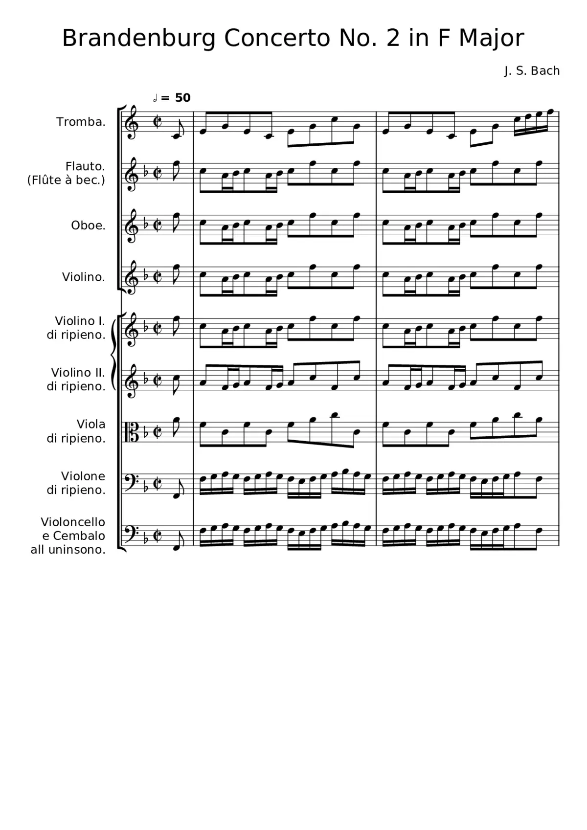 Brandenburg Concerto No.2 in F major BWV 1047 - Page 1