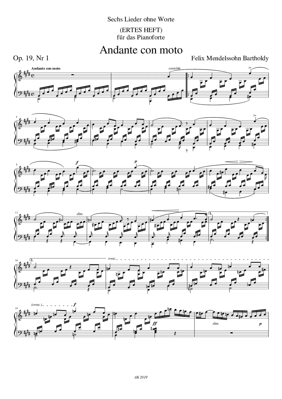 Sechs Lieder ohne Worte Op. 19 Nr 1 Andante con moto - Page 1
