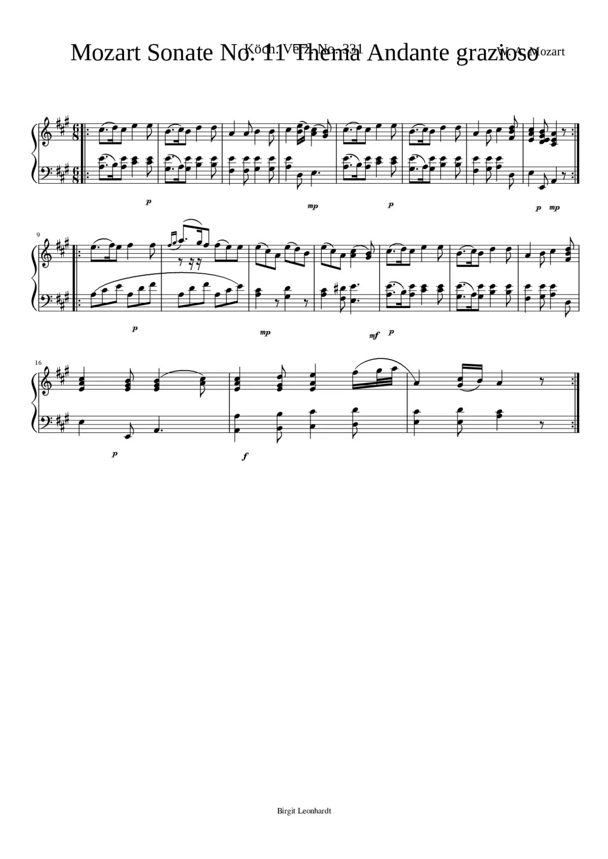 Piano Sonata No. 11 K. 331 (Turkish March) - Page 1