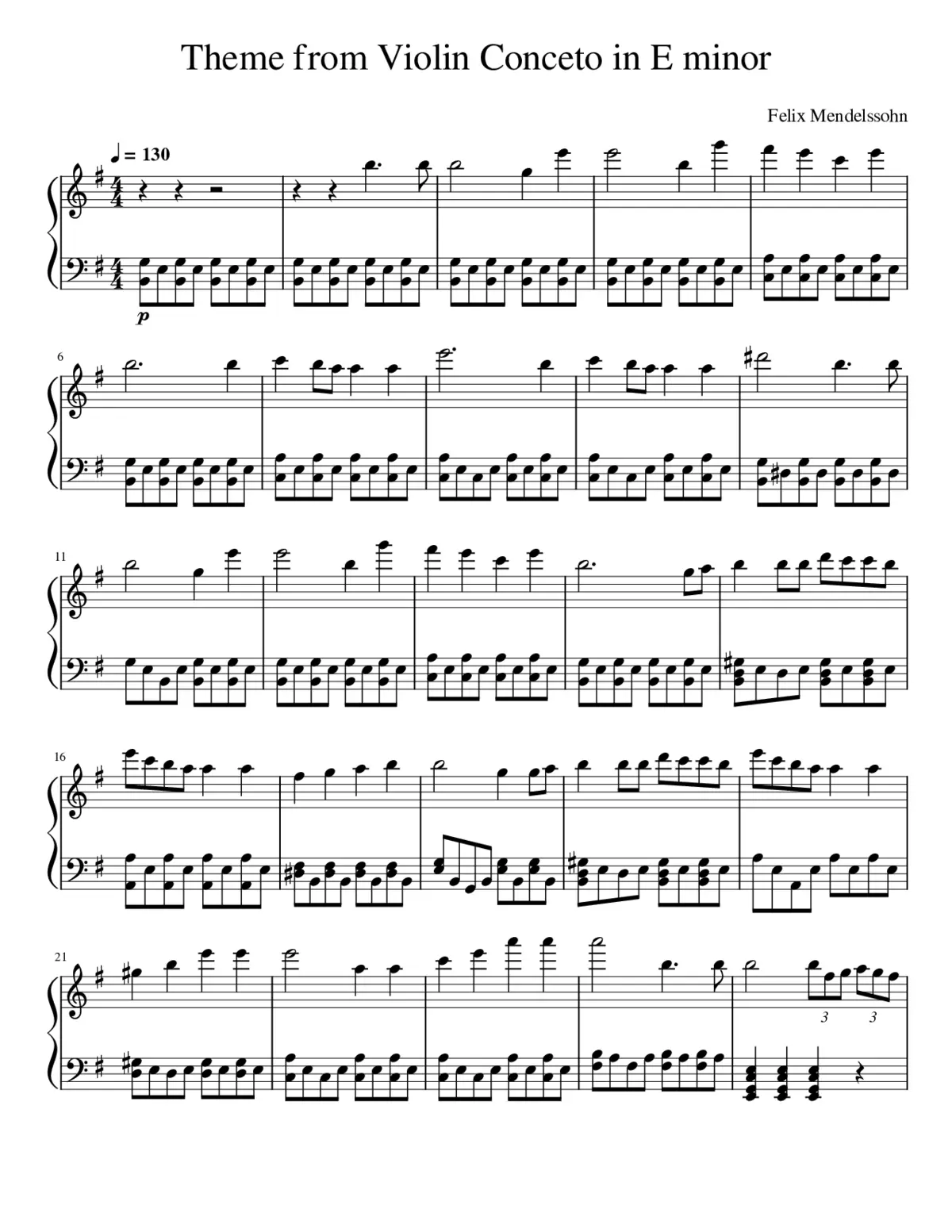 Violin Conceto in E Minor For Piano - Page 1