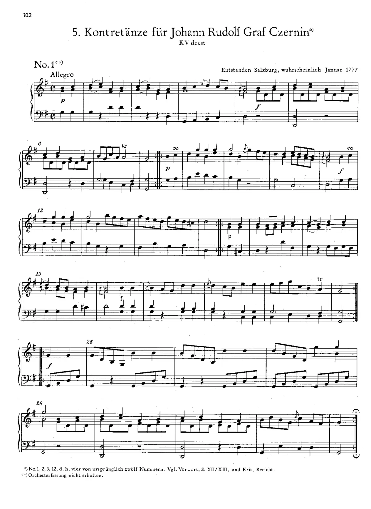 Country Dances for Johann Rudolf Graf Czernin, K.deest - Page 1