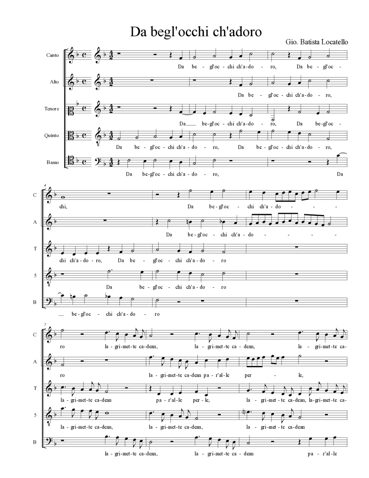 Da begl'occhi ch'adoro - Page 1