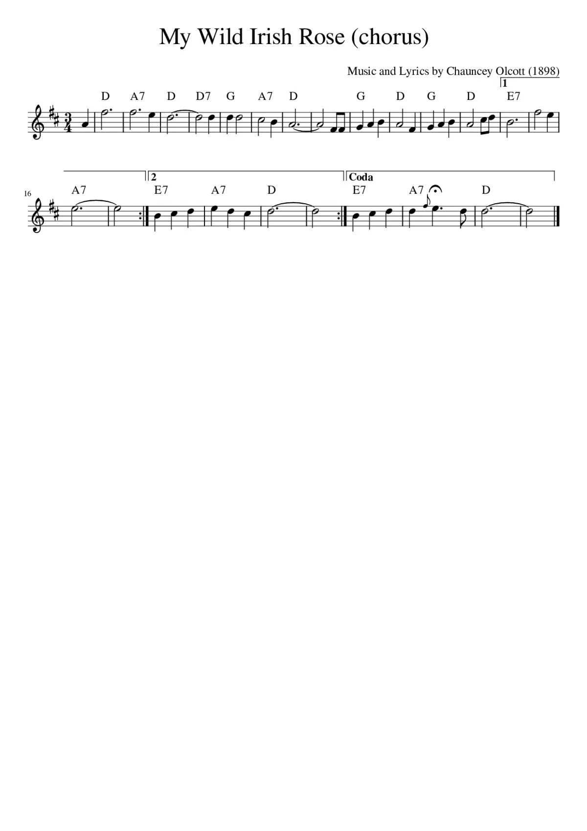 My Wild Irish Rose (chorus) - Page 1