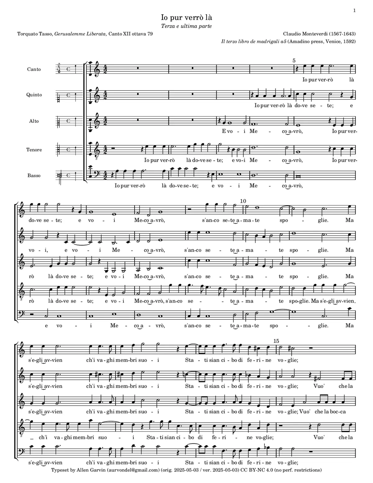 Io pur verrò là dove sete - Page 1