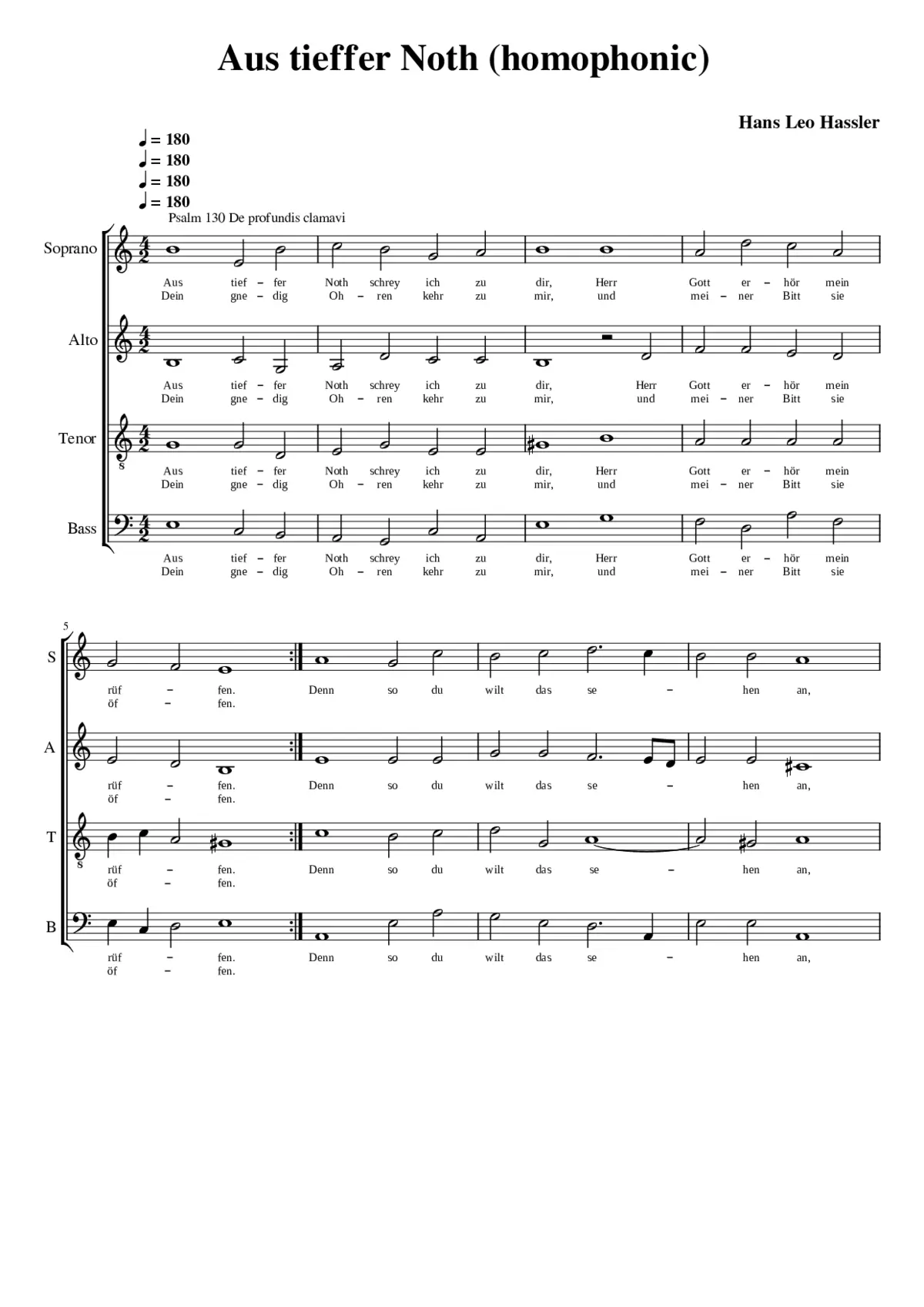 Aus tieffer Noth (homophonic) - Page 1
