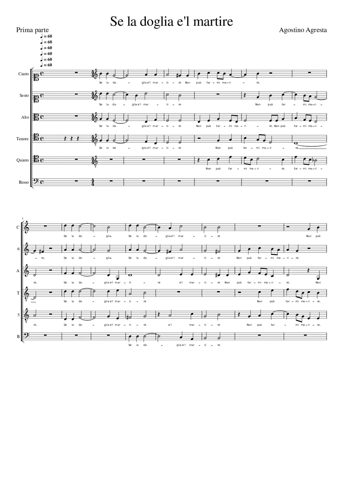 Se la doglia e'l martire - Page 1