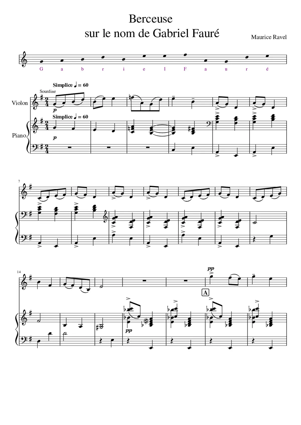 Berceuse sur le nom de Gabriel Fauré - Page 1