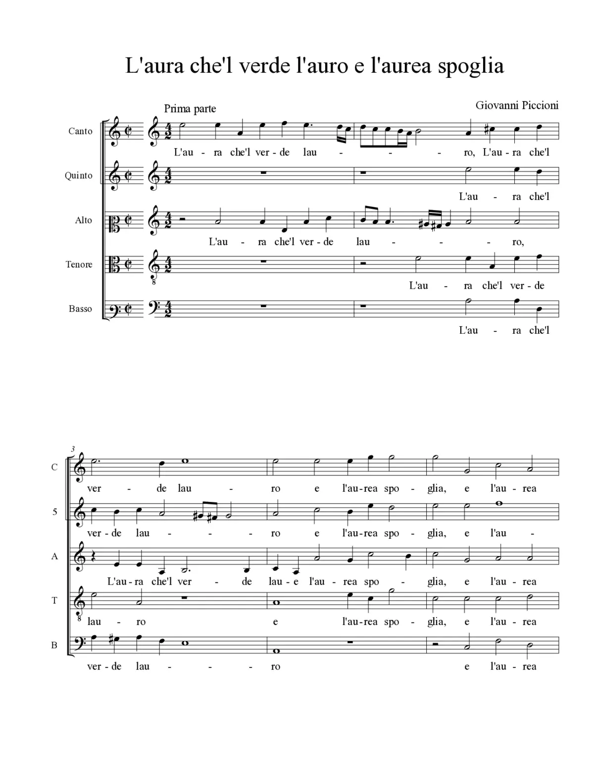 L'aura che'l verde lauro e l'aurea spoglia - Page 1