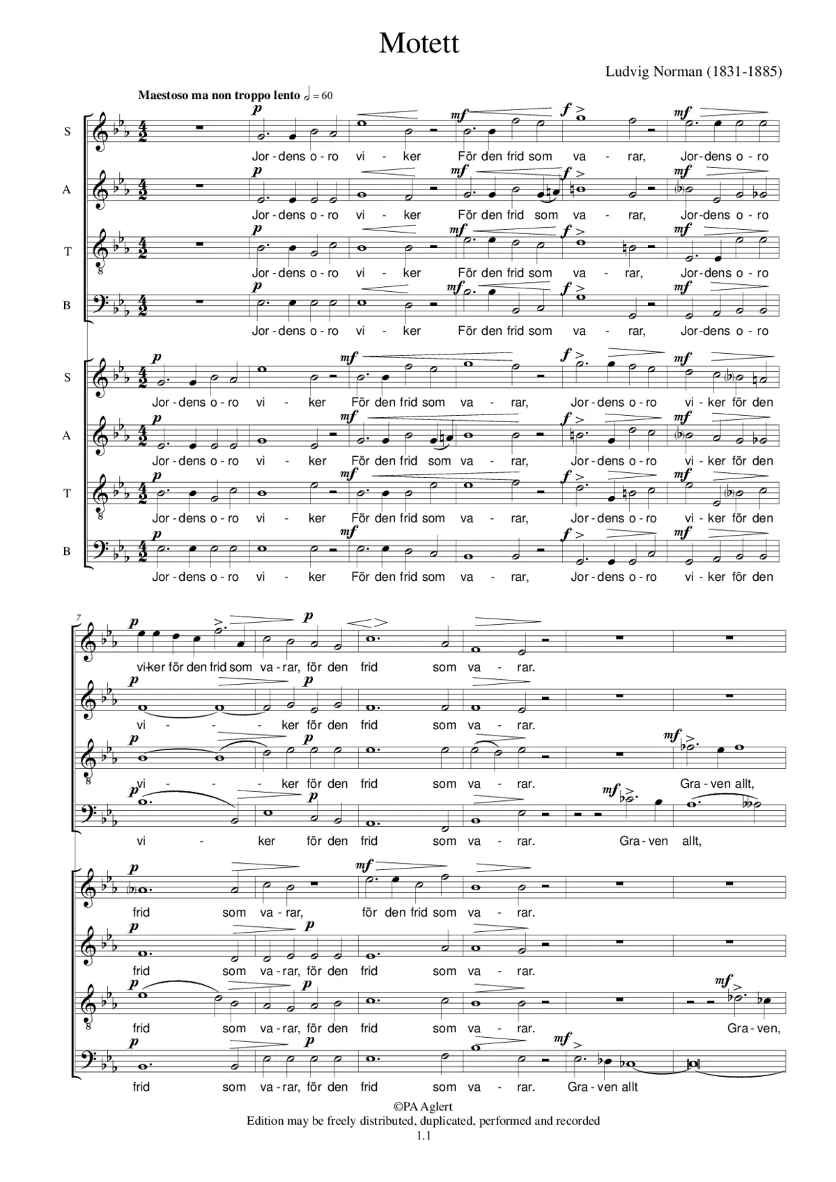 Motett "Jordens oro viker", Op. 50 - Page 1