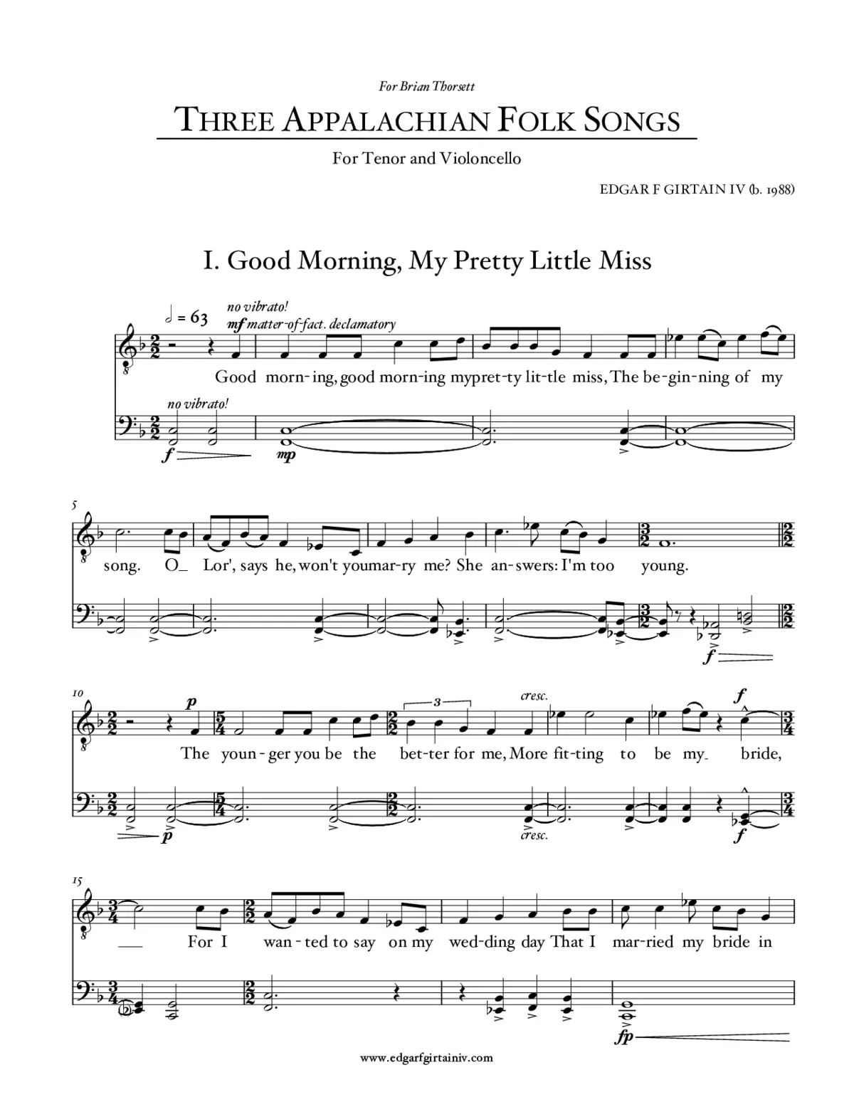 Three Appalachian Folksongs for Voice and Viola - Page 1