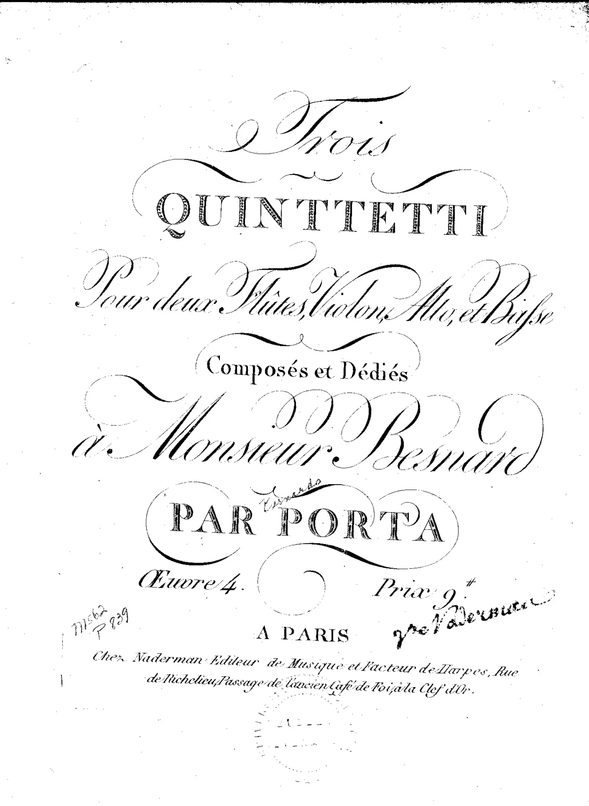 3 Quintetti pour 2 Flutes, Violon, Alto et Basse - Page 1
