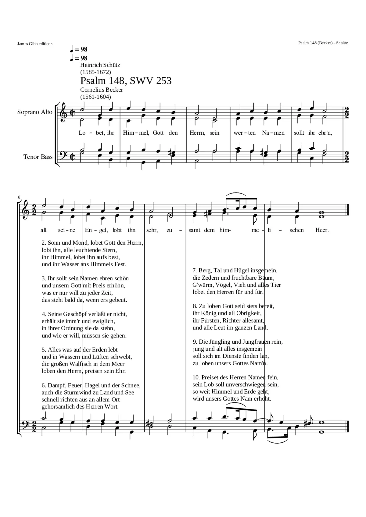 Lobet ihr Himmel Gott den Herrn SWV 253 - Page 1