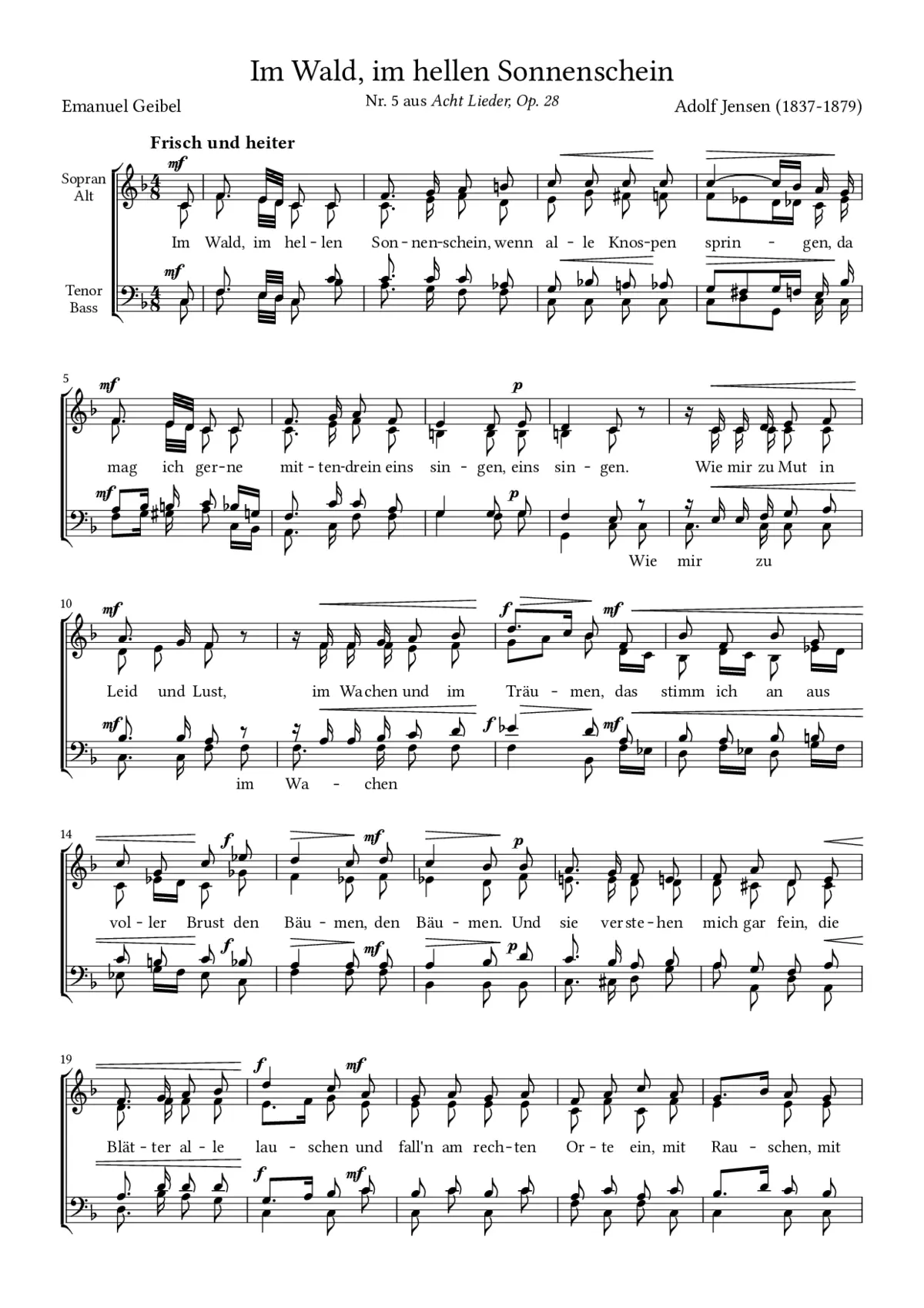 Im Wald, im hellen Sonnenschein, Op. 28 No. 5 - Page 1
