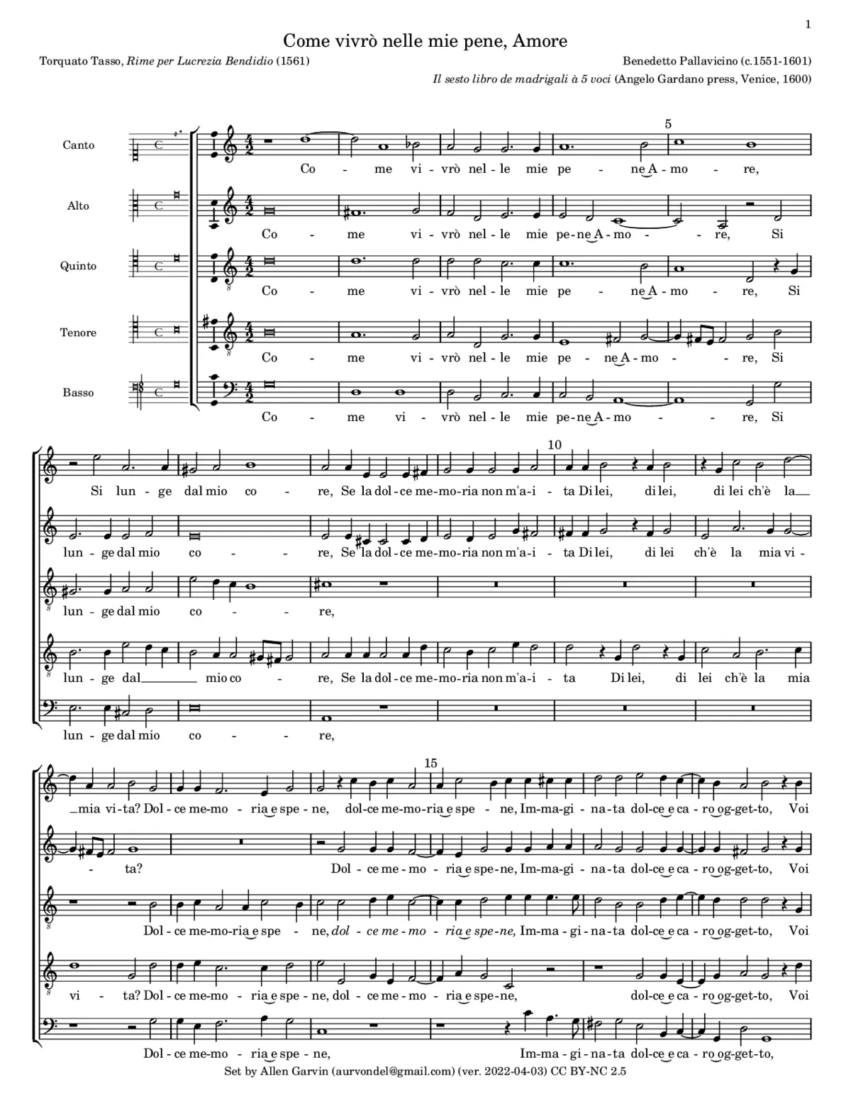 Come vivrò nelle mie pene - Page 1