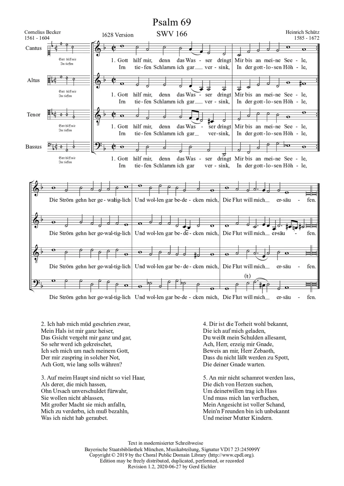 Gott hilf mir, denn das Wasser dringt, SWV 166 - Page 1
