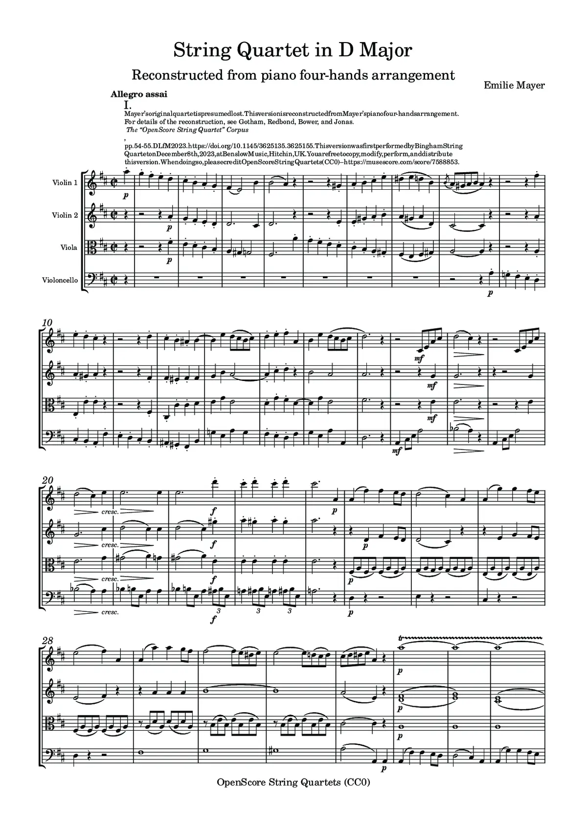 String Quartet in D Major - Page 1