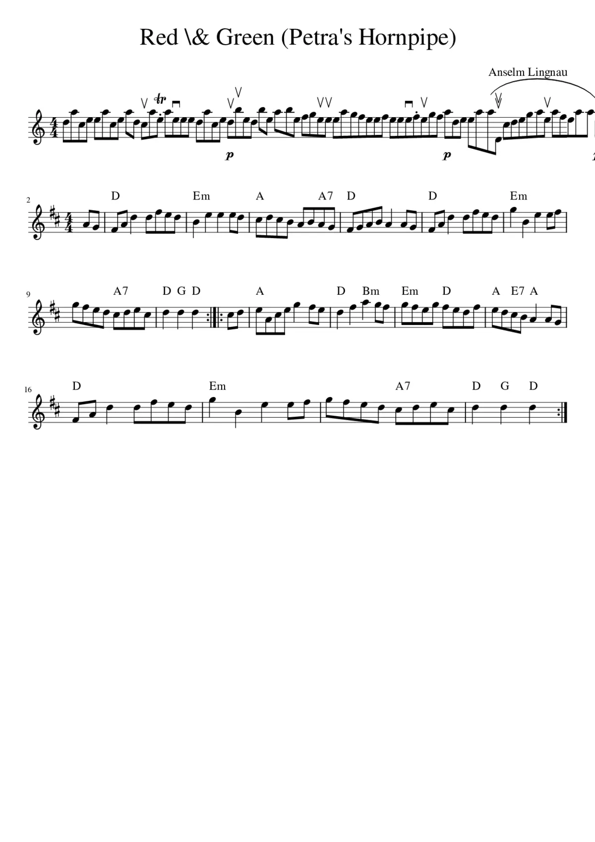 Red \& Green (Petra's Hornpipe) - Page 1