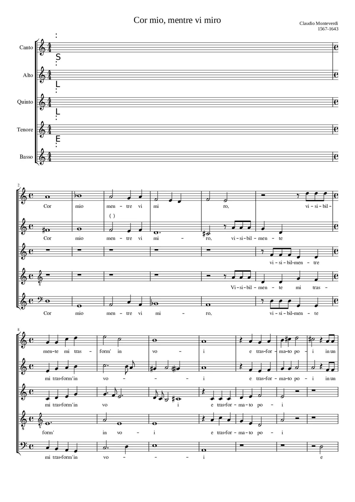 Cor mio mentre vi miro - Page 1