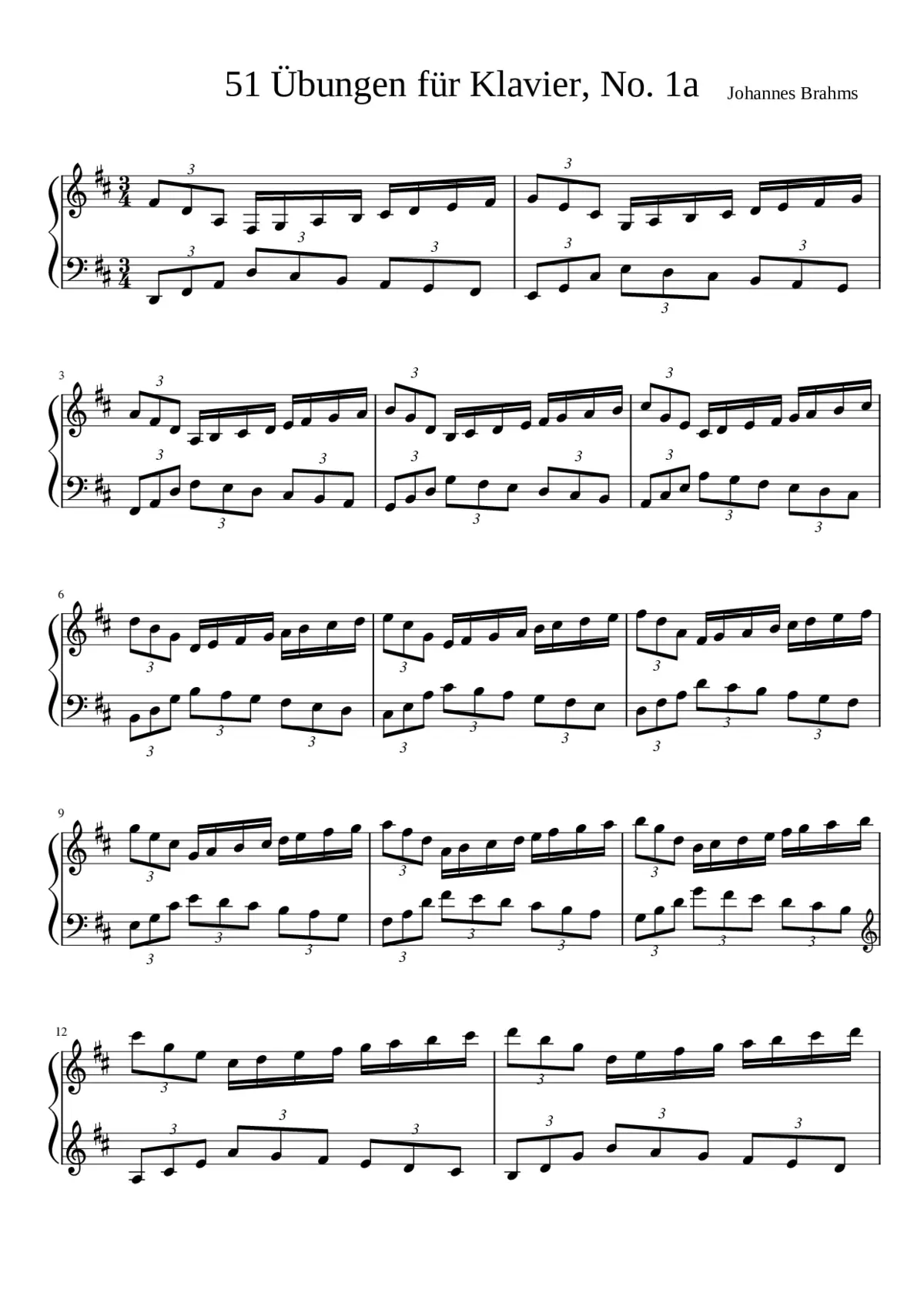 Brahms - 51 Übungen für Klavier No. 1a - Page 1