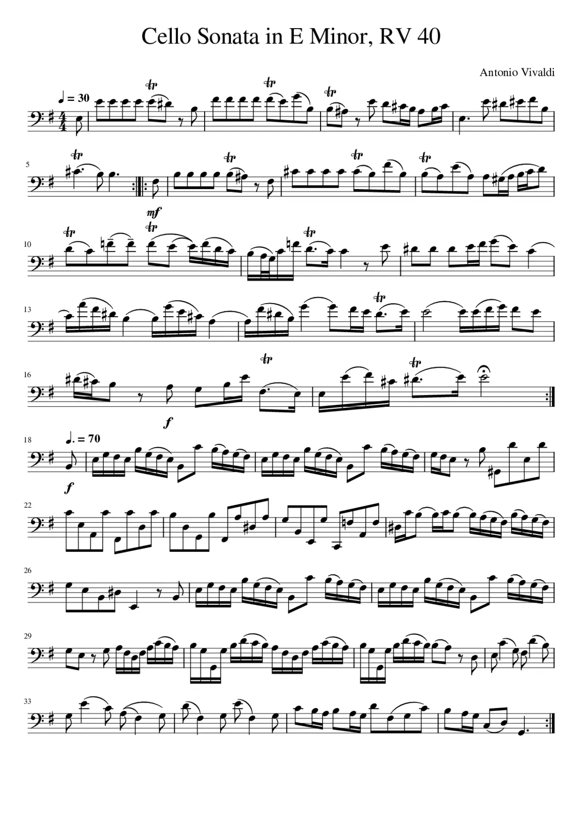 Cello Sonata in E minor RV 40 - Page 1