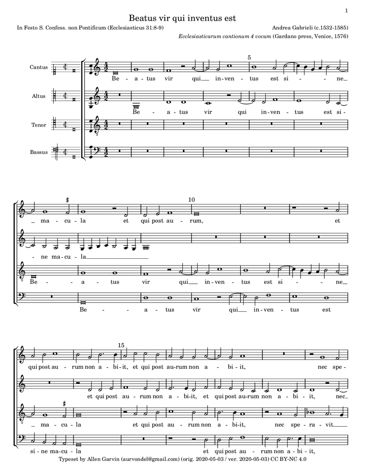 Beatus vir qui inventus est - Page 1