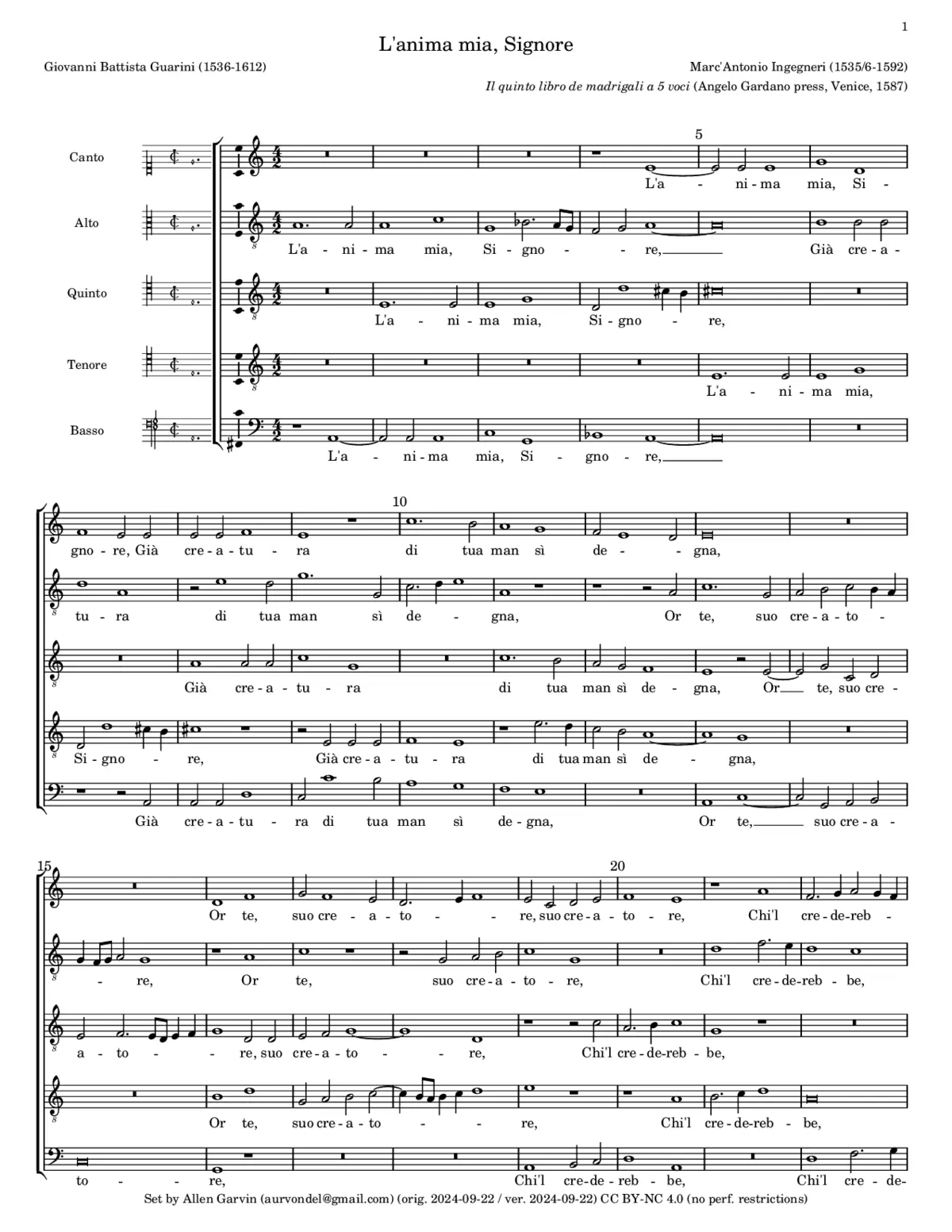 L'anima mia, Signore - Page 1