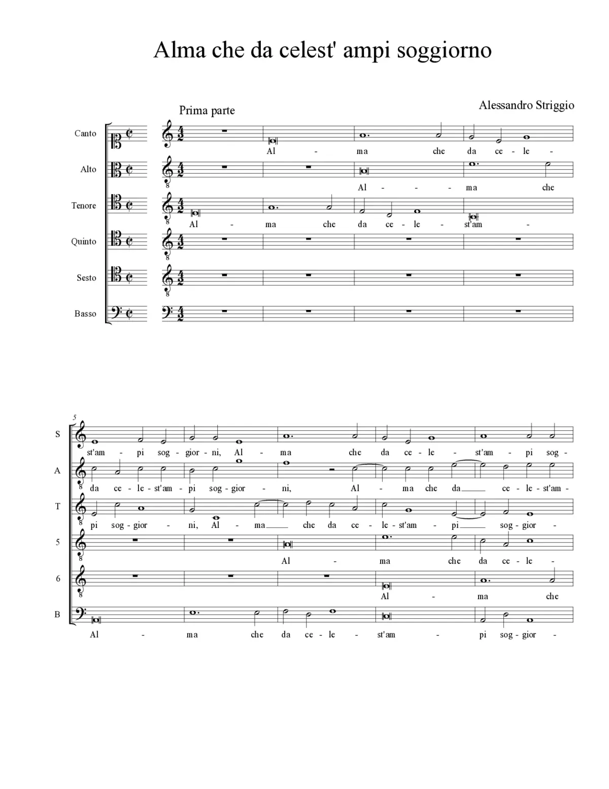 Alma che da celest' ampi soggiorno - Page 1