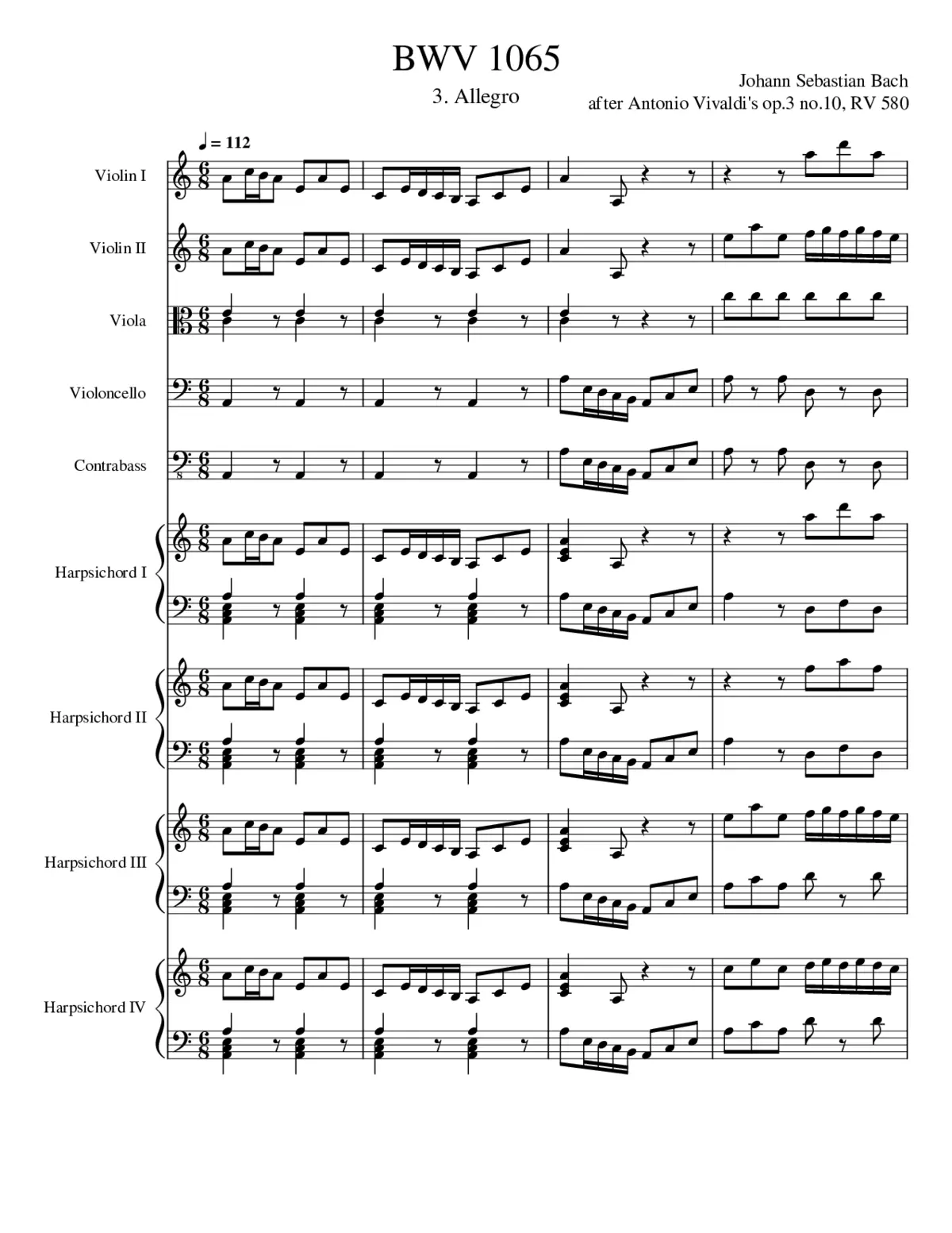 Concerto for 4 Harpsichords in A minor BWV 1065 - Page 1