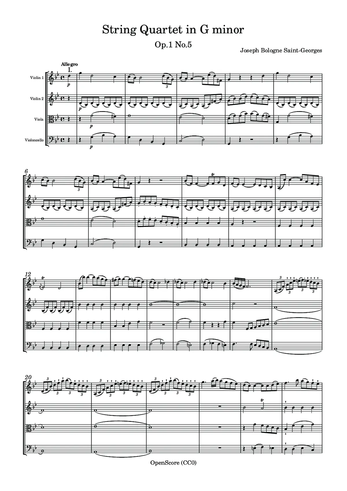 String Quartet in G minor, Op.1 No.5 - Page 1