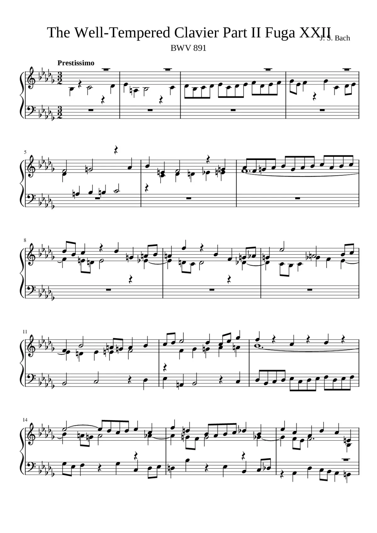 Prelude and Fugue in B-flat minor BWV 891 - Page 1