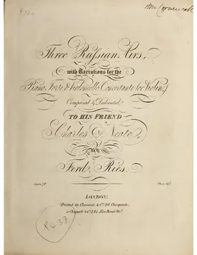 3 Airs russes variés pour le Pianoforte et Violoncelle ou Violon concertans