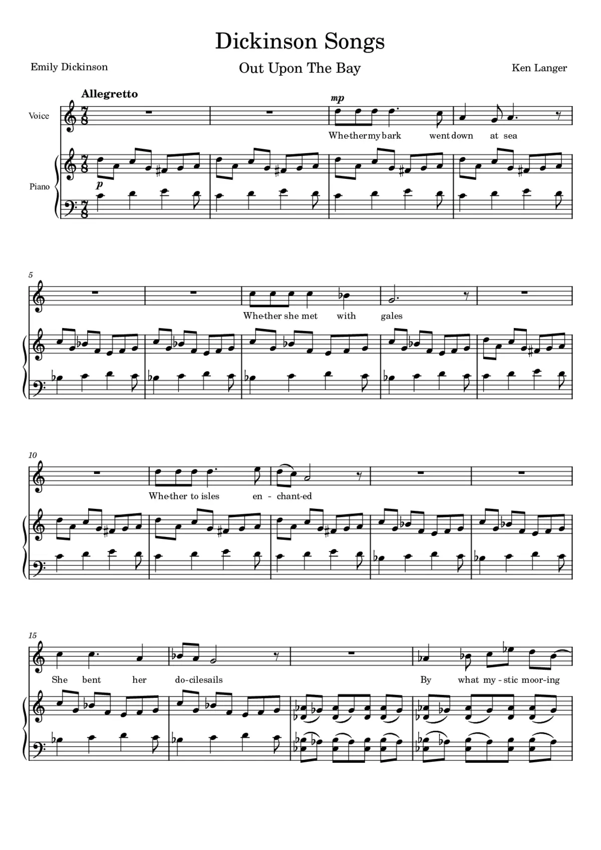 Dickinson Songs: Out Upon The Bay - Page 1