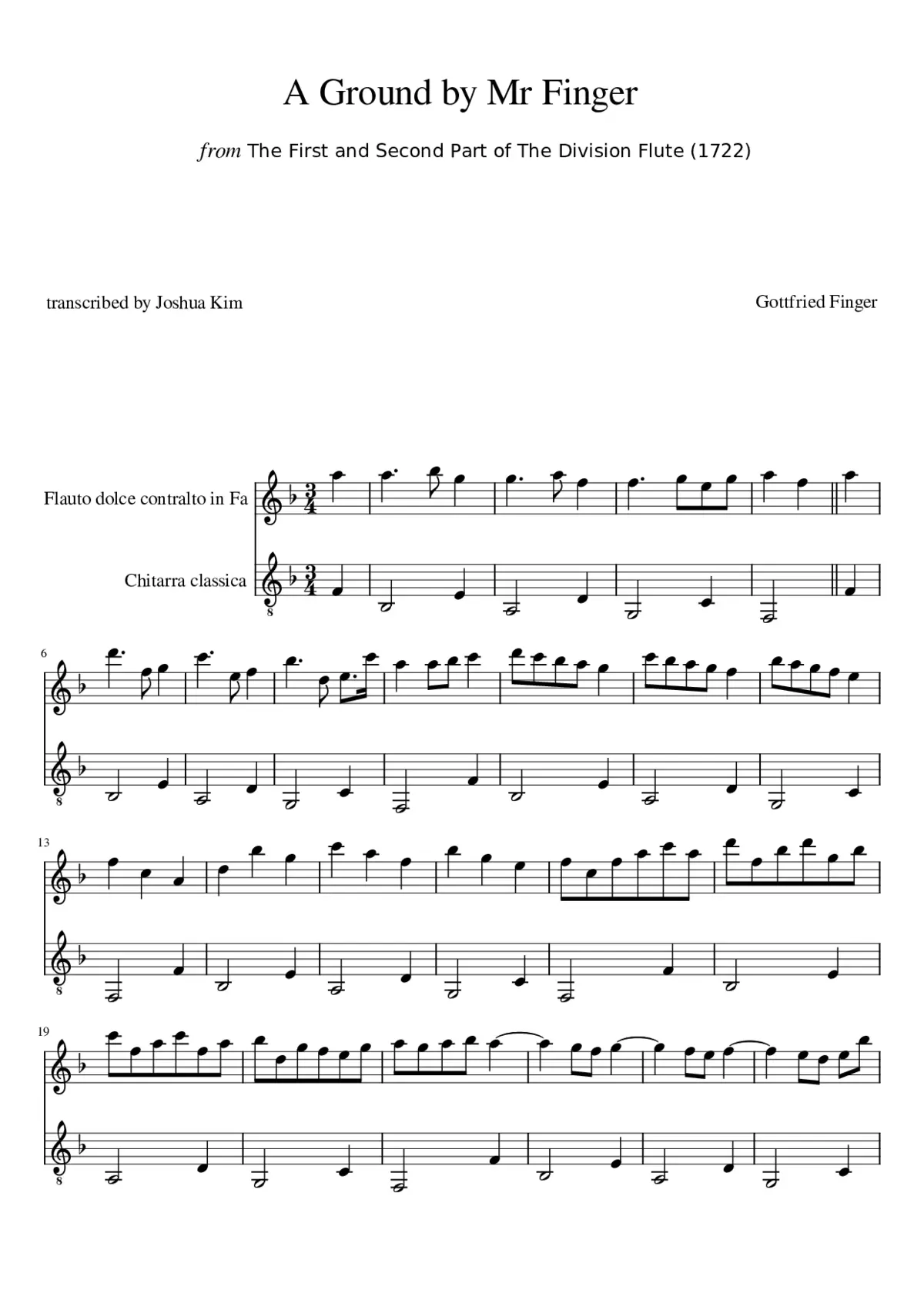 A Ground by Mr Finger for Alto Recorder and Guitar - Page 1