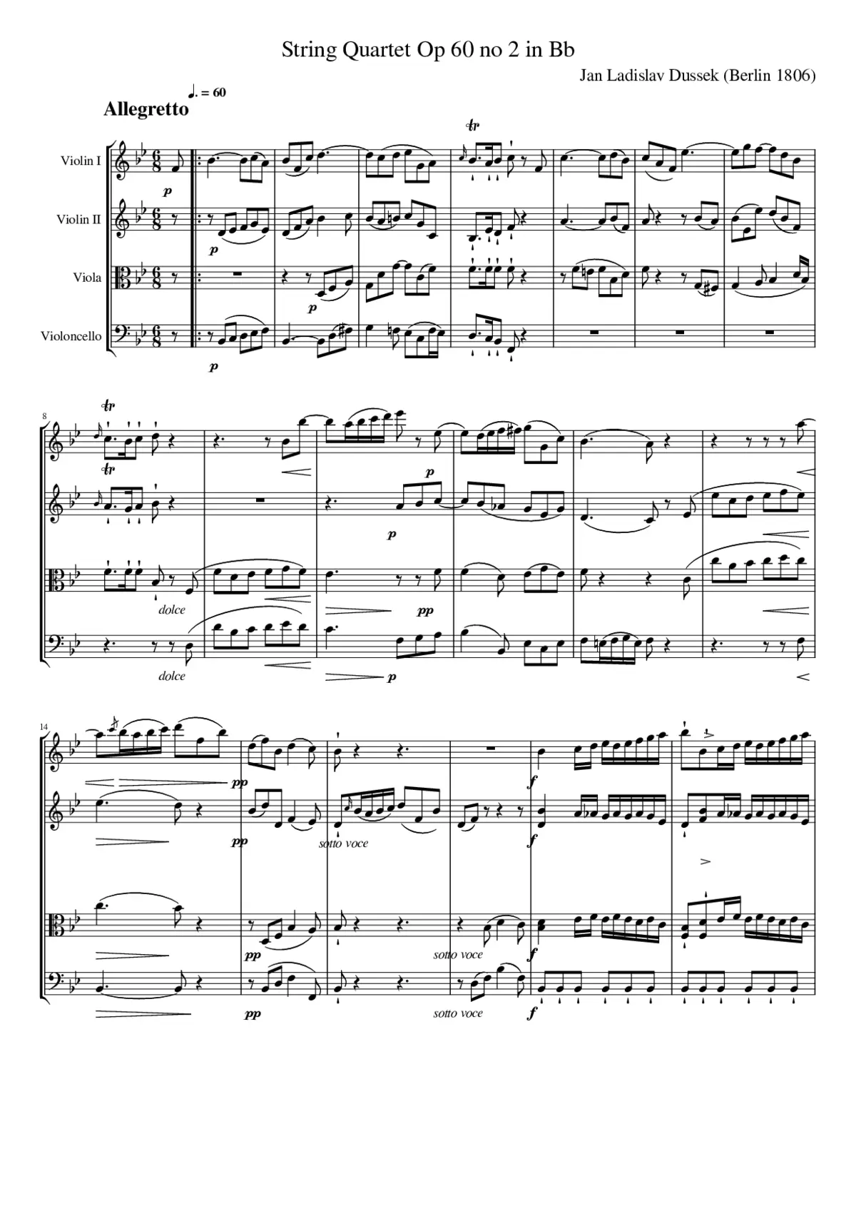 Dussek's 2nd String Quartet: 1st Movement - Page 1