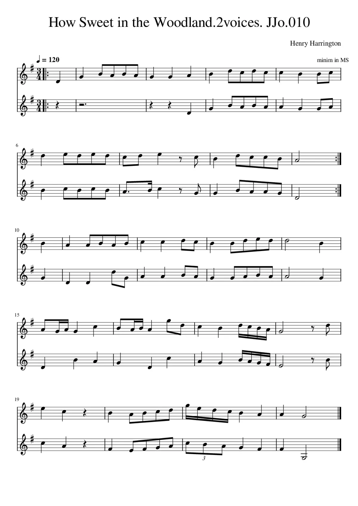 How Sweet in the Woodland.2voices. JJo.010 - Page 1