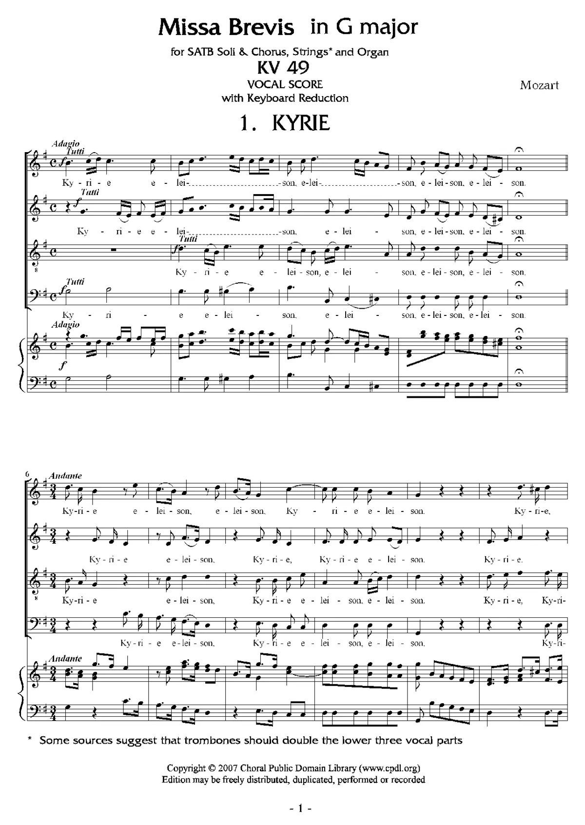 Missa brevis in G major, KV 49 - Page 1