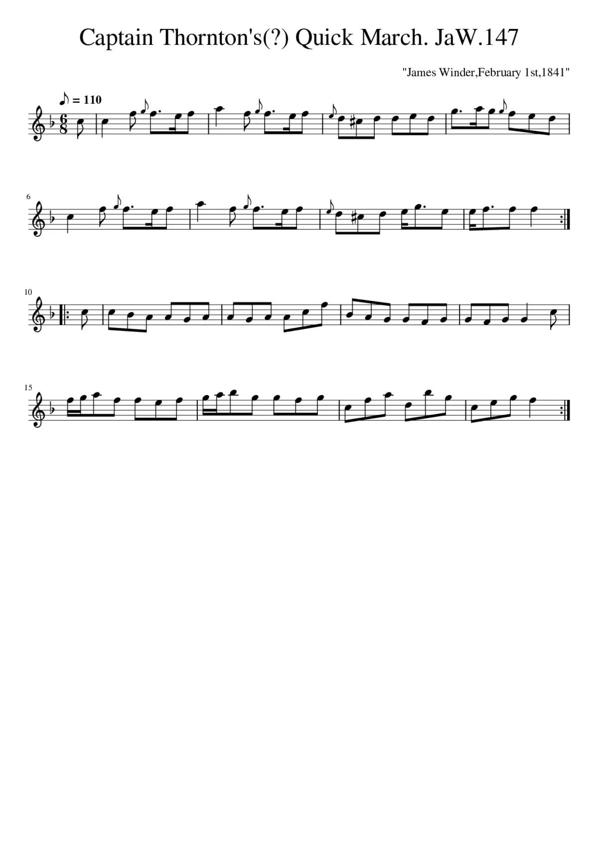 Captain Thornton's(?) Quick March. JaW.147 - Page 1