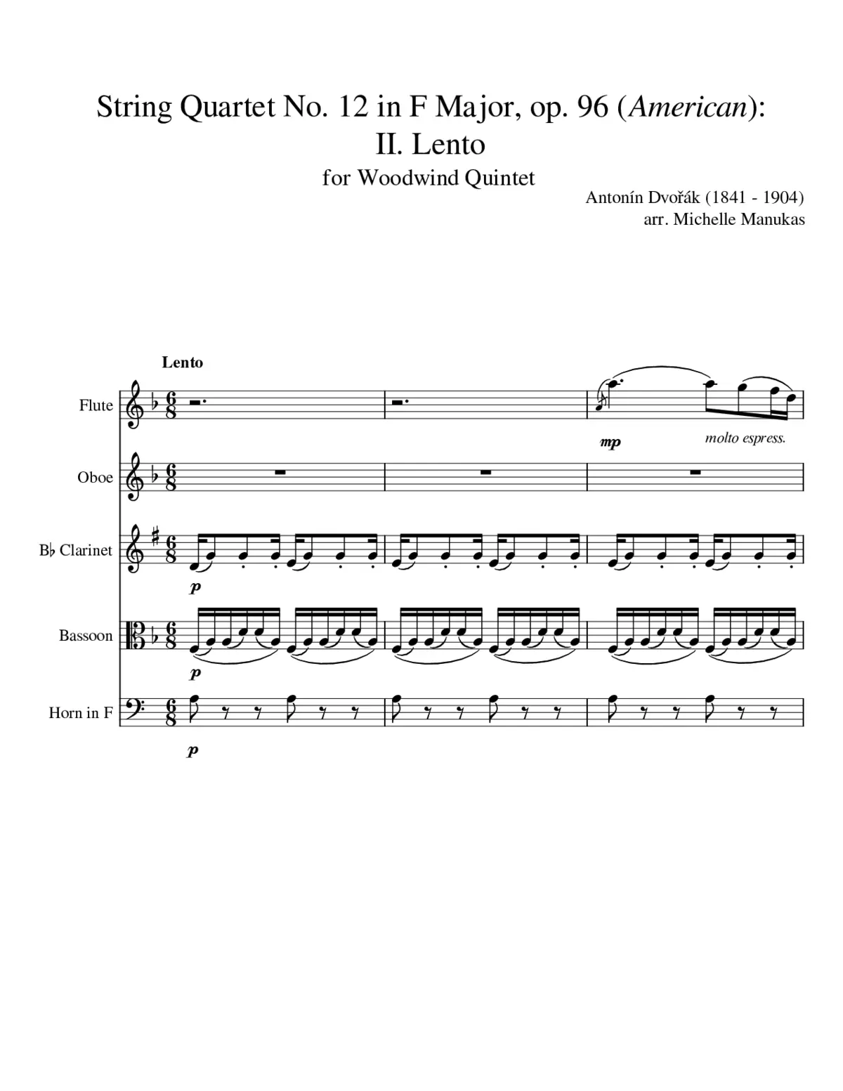 String Quartet No. 12 in F op. 96 American by Antonín DvoÅák - Page 1