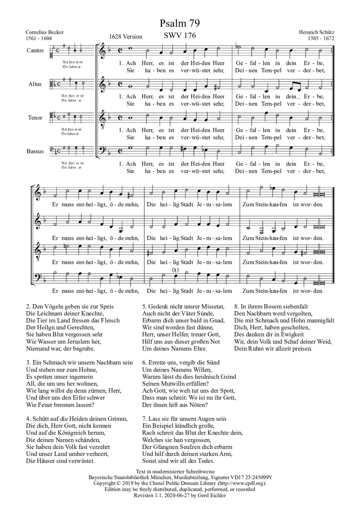 Ach Herr, es ist der Heiden Heer, SWV 176 - Page 1