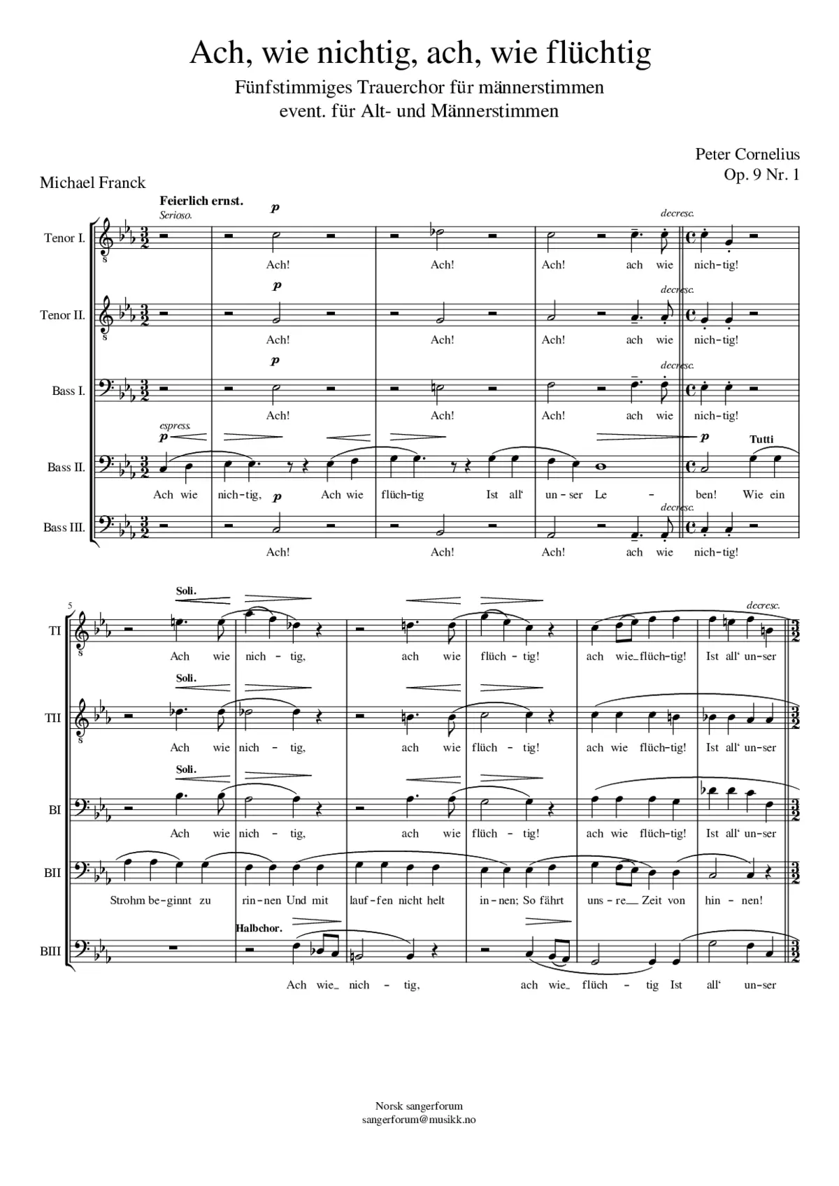 Ach wie nichtig ach wie flüchtig (Op. 9 No. 1) - Page 1