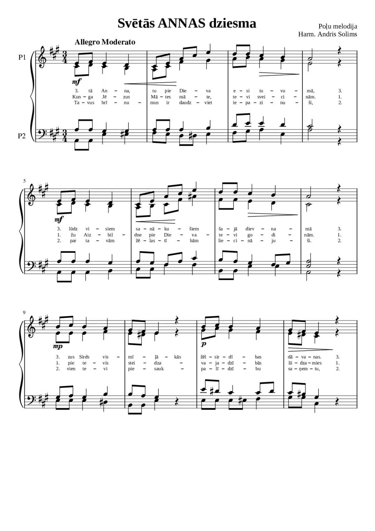 SvÄtÄs Annas dziesma (Chant of St. Anna) - Page 1